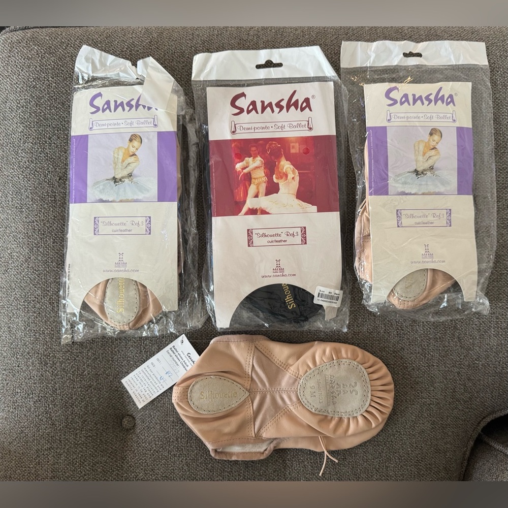Sansha Leather Ballet Slippers Silhouette No.3 - 9M Black & Pink LOT OF 4 NWT